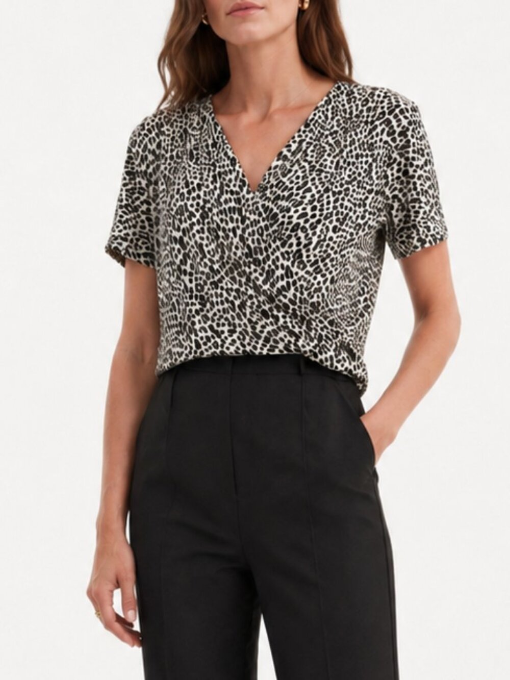 Max Mara leopard print faux wrap top/ blouse Sz S made in Italy